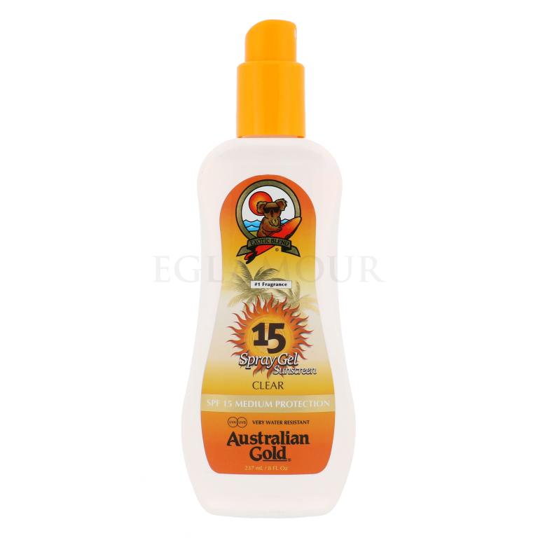 Australian Gold Sunscreen Spray Gel SPF15 Preparat do opalania ciała dla kobiet 237 ml