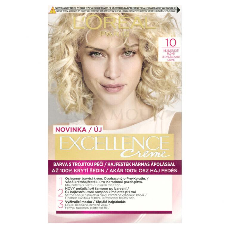 L&#039;Oréal Paris Excellence Creme Triple Protection Farba do włosów dla kobiet 48 ml Odcień 10 Lightest Ultimate Blonde