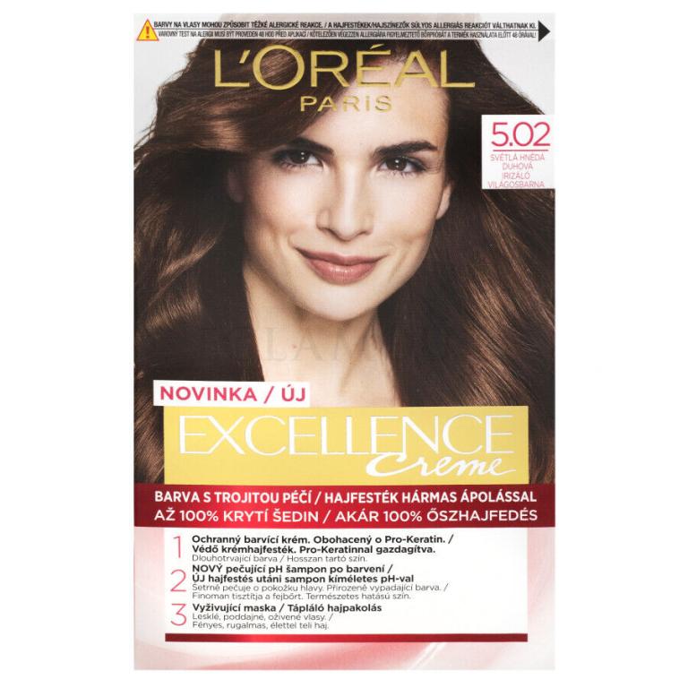 L&#039;Oréal Paris Excellence Creme Triple Protection Farba do włosów dla kobiet 48 ml Odcień 5,02 Light Brown