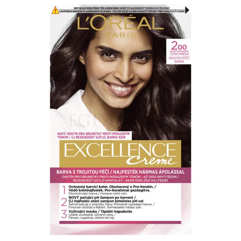 L&#039;Oréal Paris Excellence Creme Triple Protection Farba do włosów dla kobiet 48 ml Odcień 200 Black-Brown