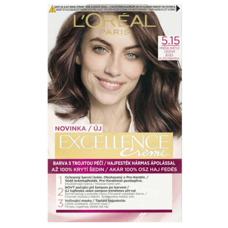 L&#039;Oréal Paris Excellence Creme Triple Protection Farba do włosów dla kobiet 48 ml Odcień 5,15 Natural Iced Brown