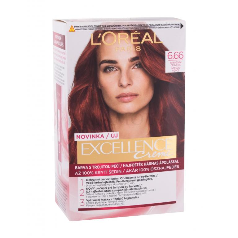 L&#039;Oréal Paris Excellence Creme Triple Protection Farba do włosów dla kobiet 48 ml Odcień 6,66 Intense Red