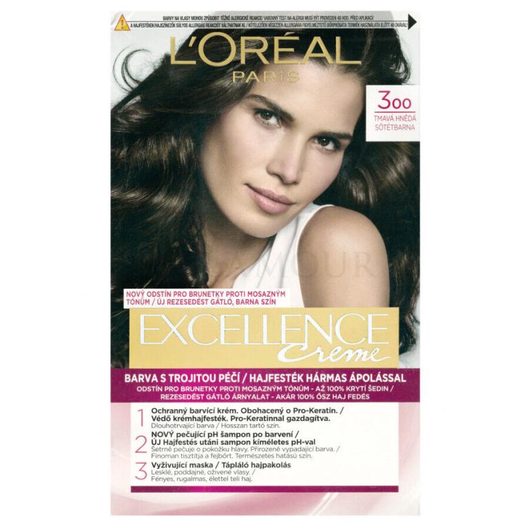 L&#039;Oréal Paris Excellence Creme Triple Protection Farba do włosów dla kobiet 48 ml Odcień 300 Dark Brown