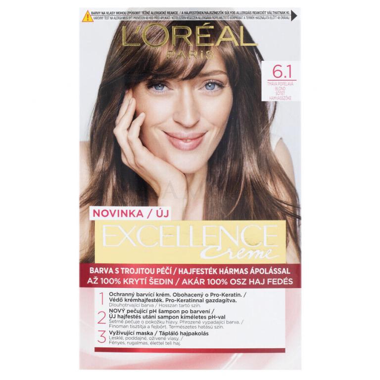 L&#039;Oréal Paris Excellence Creme Triple Protection Farba do włosów dla kobiet 48 ml Odcień 6,1 Natural Dark Ash Blonde