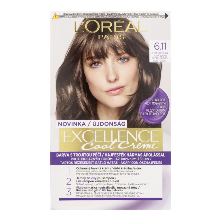 L&#039;Oréal Paris Excellence Cool Creme Farba do włosów dla kobiet 48 ml Odcień 6,11 Ultra Ash Dark Blond