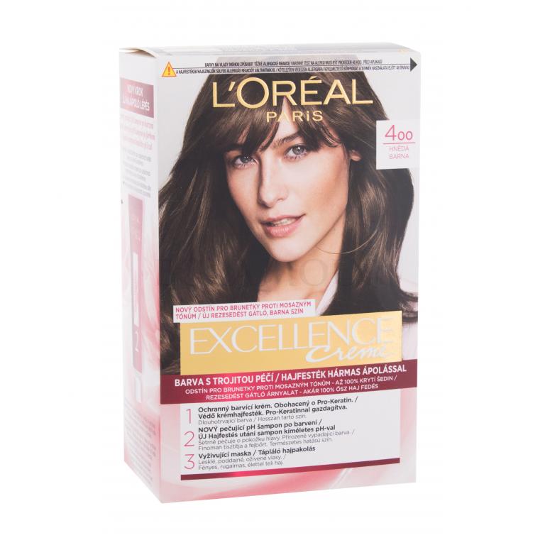 L&#039;Oréal Paris Excellence Creme Triple Protection Farba do włosów dla kobiet 48 ml Odcień 400 Brown Uszkodzone pudełko