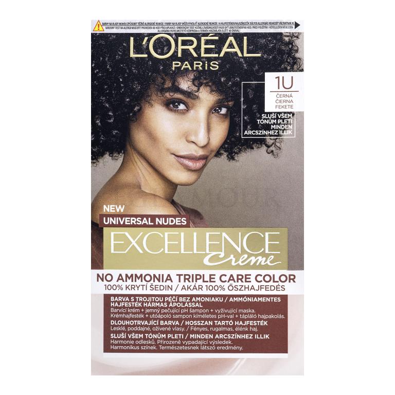 L&#039;Oréal Paris Excellence Creme Triple Protection No Ammonia Farba do włosów dla kobiet 48 ml Odcień 1U Black