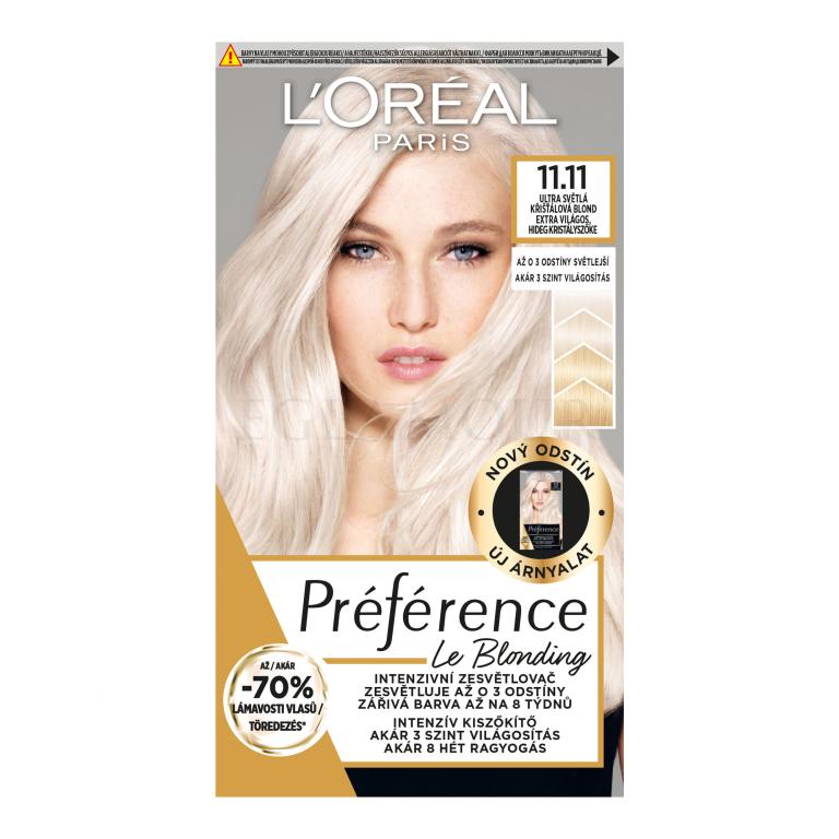 L&#039;Oréal Paris Préférence Le Blonding Farba do włosów dla kobiet 1 szt Odcień 11.11 Ultra Light Cold Crystal Blonde