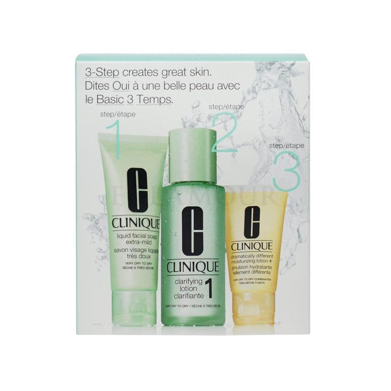 Clinique 3-Step Skin Care Zestaw 50ml Liquid Facial Soap Extra Mild + 100ml Clarifying Lotion 1 + 30ml DDML Uszkodzone pudełko