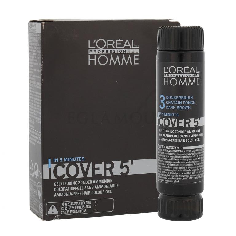 L&#039;Oréal Professionnel Homme Cover 5´ Farba do włosów dla mężczyzn 3x50 ml Odcień 3 Dark Brown Uszkodzone pudełko