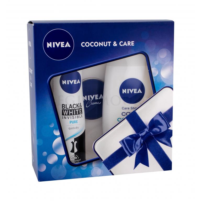 Nivea Care &amp; Coconut Zestaw 250ml Creme Coconut Cream Shower + 150ml Anti-Perspirant Invisible For Black &amp; White Pure + 30ml Creme