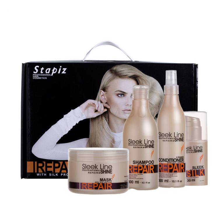 Stapiz Sleek Line Repair Zestaw Shampoo 300 ml + Two-phase conditioner 300 ml + Hair mask 250 ml + Conditioner Sleek Silk 30 ml