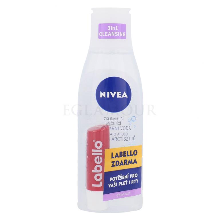 Nivea Sensitive 3in1 Micellar Cleansing Water Zestaw Micellar water 200 ml + Lip care 5,5 ml Cherry Shine
