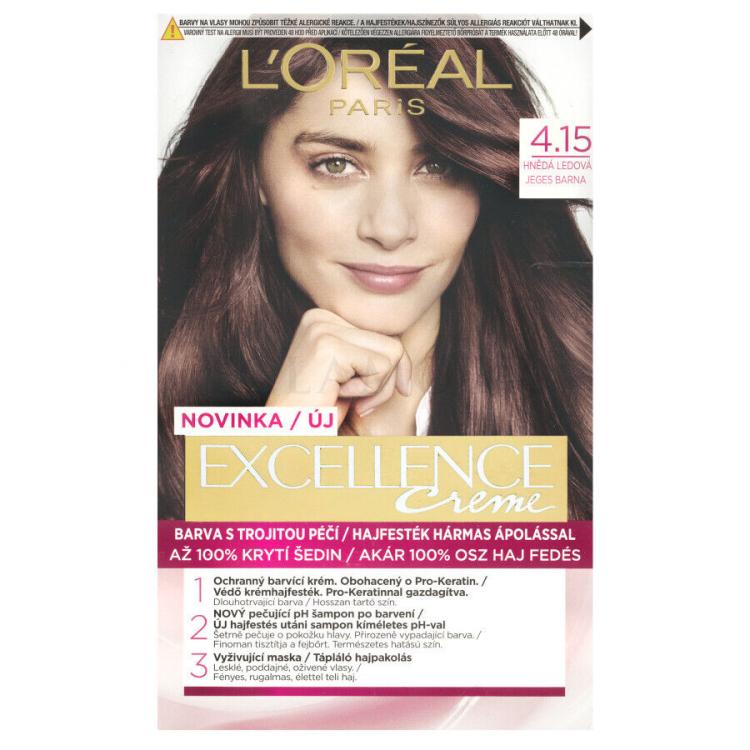 L&#039;Oréal Paris Excellence Creme Triple Protection Farba do włosów dla kobiet 48 ml Odcień 4,15 Frosted Brown