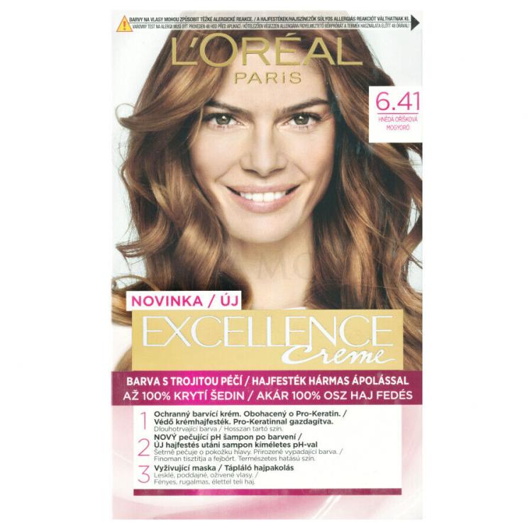 L&#039;Oréal Paris Excellence Creme Triple Protection Farba do włosów dla kobiet 48 ml Odcień 6,41 Natural Hazelnut Brown
