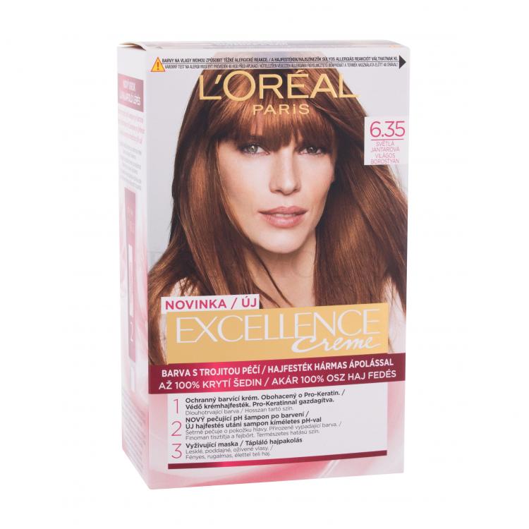 L&#039;Oréal Paris Excellence Creme Triple Protection Farba do włosów dla kobiet 48 ml Odcień 6,35 Light Amber
