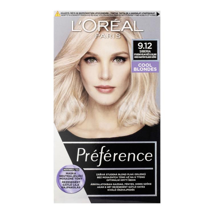 L&#039;Oréal Paris Préférence Cool Blondes Farba do włosów dla kobiet 60 ml Odcień 9,12 Siberia