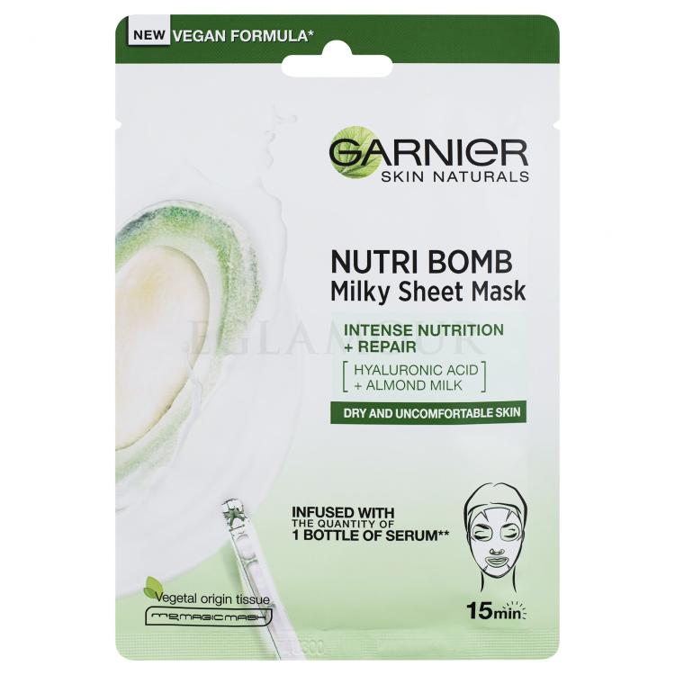 Garnier Skin Naturals Nutri Bomb Almond Milk + Hyaluronic Acid Maseczka do twarzy dla kobiet 1 szt