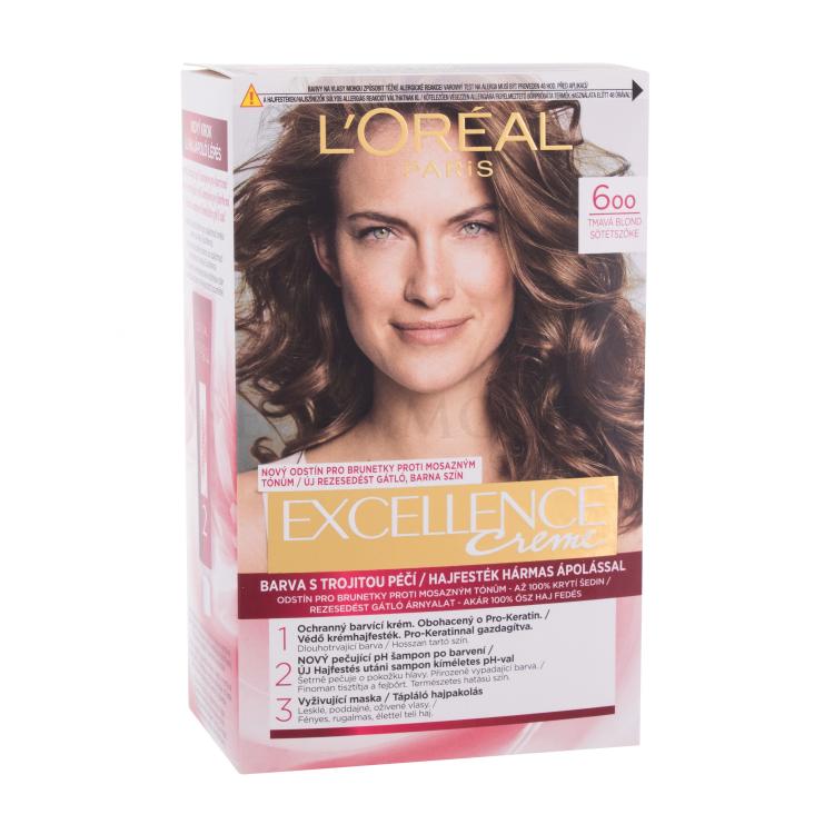 L&#039;Oréal Paris Excellence Creme Triple Protection Farba do włosów dla kobiet 48 ml Odcień 600 Natural Dark Blonde Uszkodzone pudełko