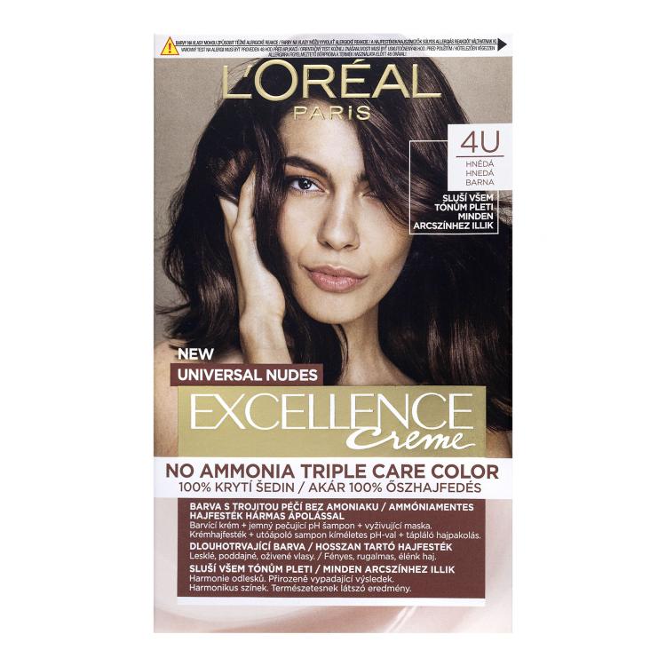 L&#039;Oréal Paris Excellence Creme Triple Protection Farba do włosów dla kobiet 48 ml Odcień 4U Brown