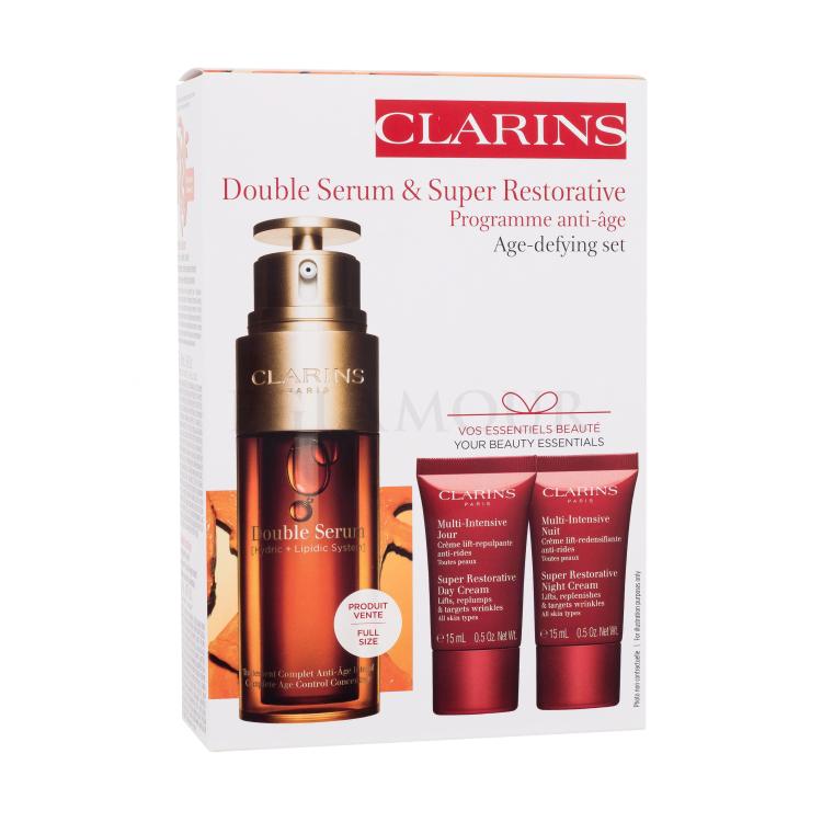 Clarins Double Serum &amp; Super Restorative Age-Defying Set Zestaw Serum do twarzy 50 ml + krem do twarzy na dzień 15 ml + krem do twarzy na noc 15 ml
