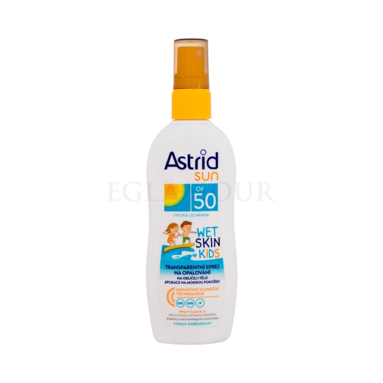 Astrid Sun Kids Wet Skin Transparent Spray SPF50 Preparat do opalania ciała dla dzieci 150 ml