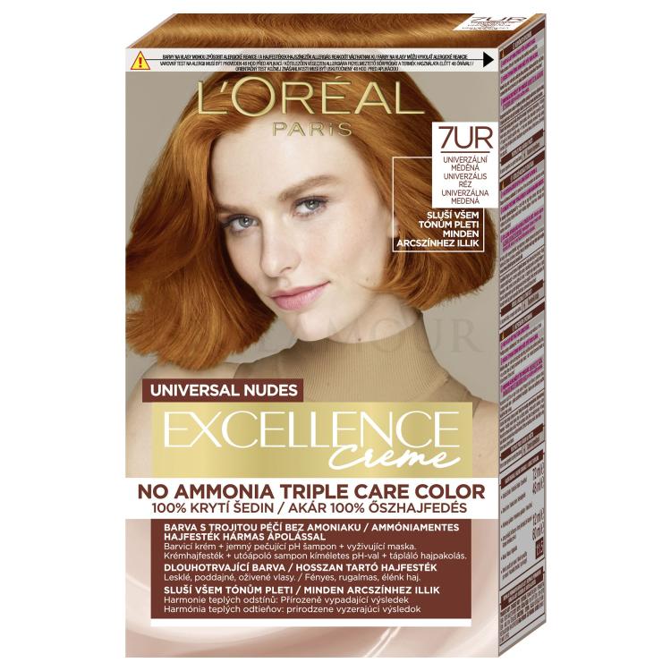 L&#039;Oréal Paris Excellence Creme Triple Protection Farba do włosów dla kobiet 48 ml Odcień 7UR Universal Copper