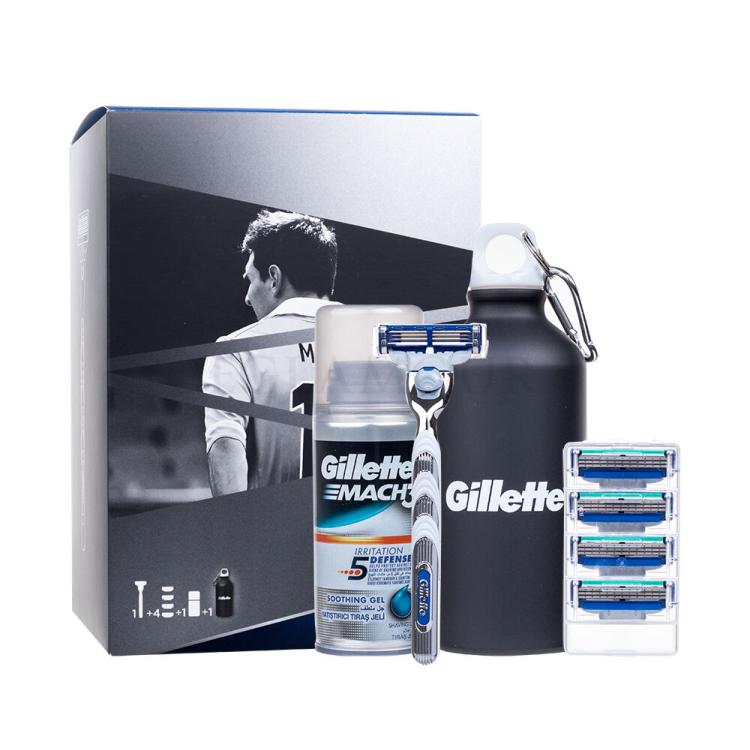 Gillette Mach3 Turbo Lionel Messi Zestaw Shaver with 1 Razor 1 piece + Razors  4 pieces + Shaving Gel Irritation Defense 75 ml + Sport Bottle