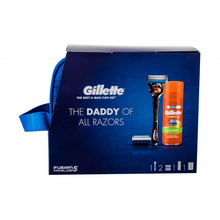 Gillette Fusion Proglide Flexball Zestaw Maszynka do golenia z jedną głowicą 1 szt + Zapasowe głowice 2 szt + Żel do golenia Sensitive 75 ml + Kosmetyczka Uszkodzone opakowanie