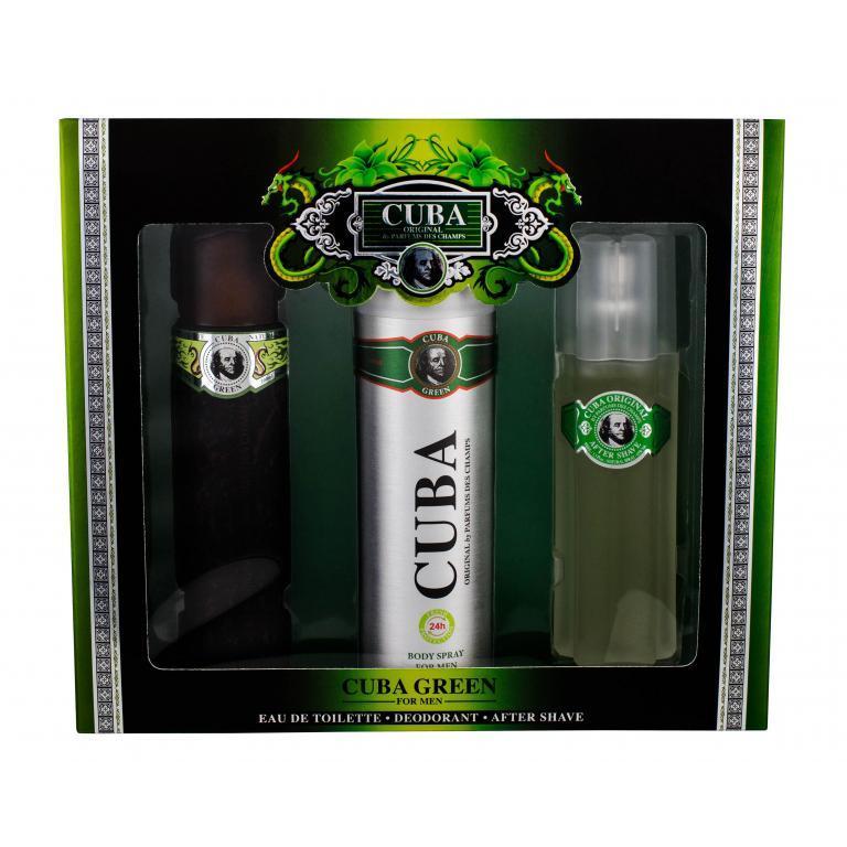 Cuba Green Zestaw Edt 100ml + 200ml Deodorant + 100ml Woda po goleniu Uszkodzone pudełko