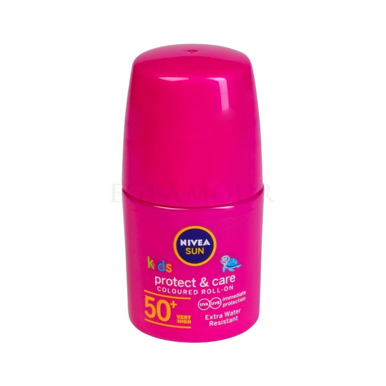 Nivea Sun Kids Protect &amp; Care Coloured Roll-On SPF50+ Preparat do opalania ciała dla dzieci 50 ml Odcień Pink