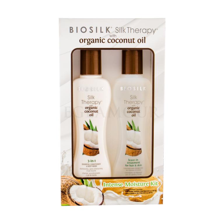 Farouk Systems Biosilk Silk Therapy Organic Coconut Oil Zestaw Szampon 3v1 167 ml + Odżywka bez spłukiwania 167 ml