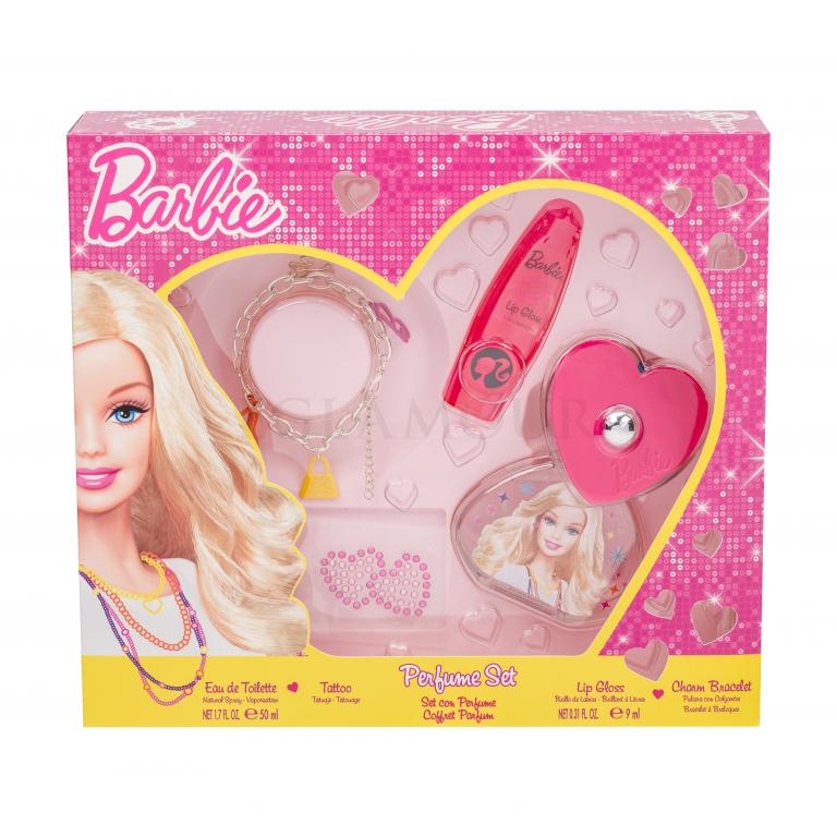 Barbie Barbie Zestaw Edt 50 ml + Tatuaż + Błyszczyk do ust 9 ml + Łańsuszek na rękę1 szt