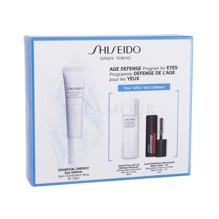 Shiseido Essential Energy Zestaw Krem pod oczy Essential Energy Eye Definer 15 ml + Płyn do demakijażu Instant Eye and Lip Makeup Remover 30 ml + Tusz do rzęs ControlledChaos MascaraInk 4 ml 01 Black Pulse