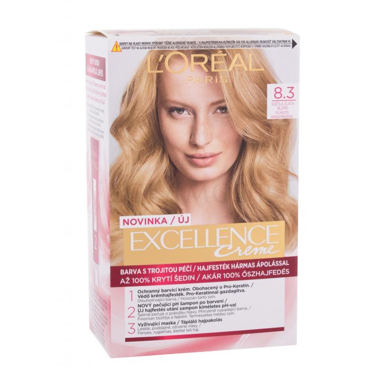 L&#039;Oréal Paris Excellence Creme Triple Protection Farba do włosów dla kobiet 48 ml Odcień 8,3 Natural Light Golden Blonde