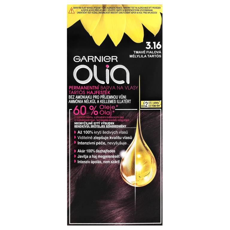 Garnier Olia Permanent Hair Color Farba do włosów dla kobiet 50 g Odcień 3,16 Deep Violet