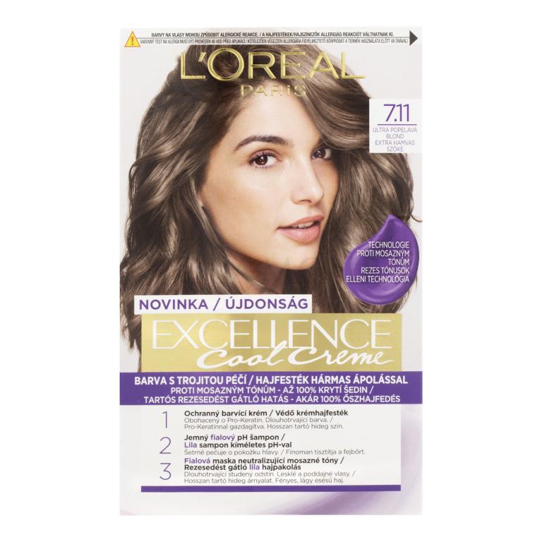 L&#039;Oréal Paris Excellence Cool Creme Farba do włosów dla kobiet 48 ml Odcień 7,11 Ultra Ash Blond