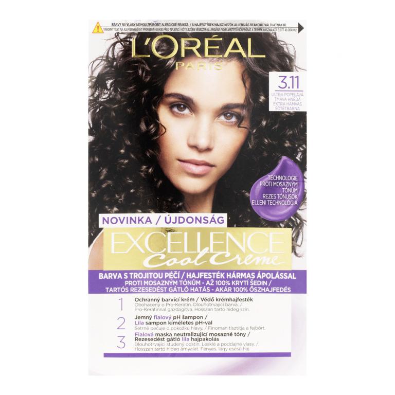 L&#039;Oréal Paris Excellence Cool Creme Farba do włosów dla kobiet 48 ml Odcień 3,11 Ultra Ash Dark Brown