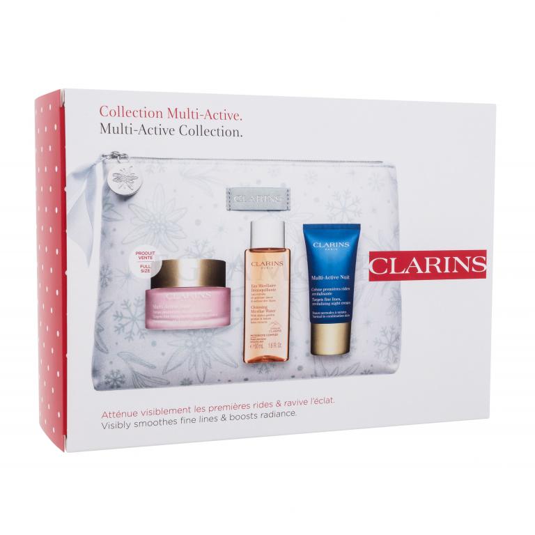 Clarins Multi-Active Collection Zestaw Krem do twarzy na dzień 50 ml + krem do twarzy na noc 15 ml + płyn micelarny 50 ml + kosmetyczka