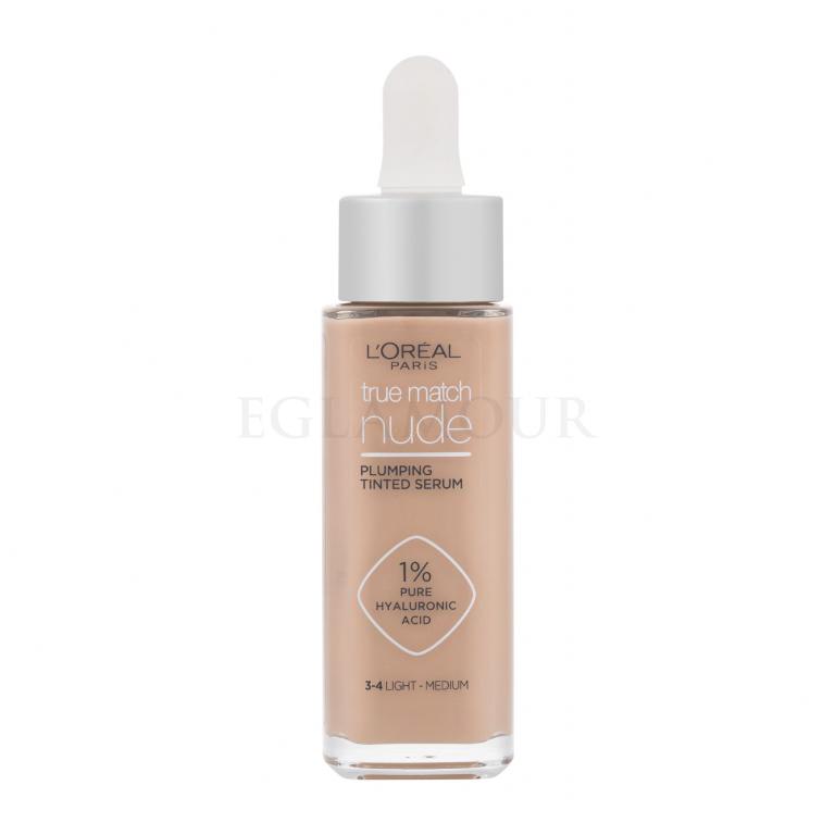 L'Oréal Paris True Match Nude Plumping Tinted Serum Podkład dla kobiet 30 ml Odcień 3-4 Light-Medium
