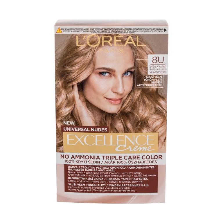 L&#039;Oréal Paris Excellence Creme Triple Protection Farba do włosów dla kobiet 48 ml Odcień 8U Light Blonde Uszkodzone pudełko