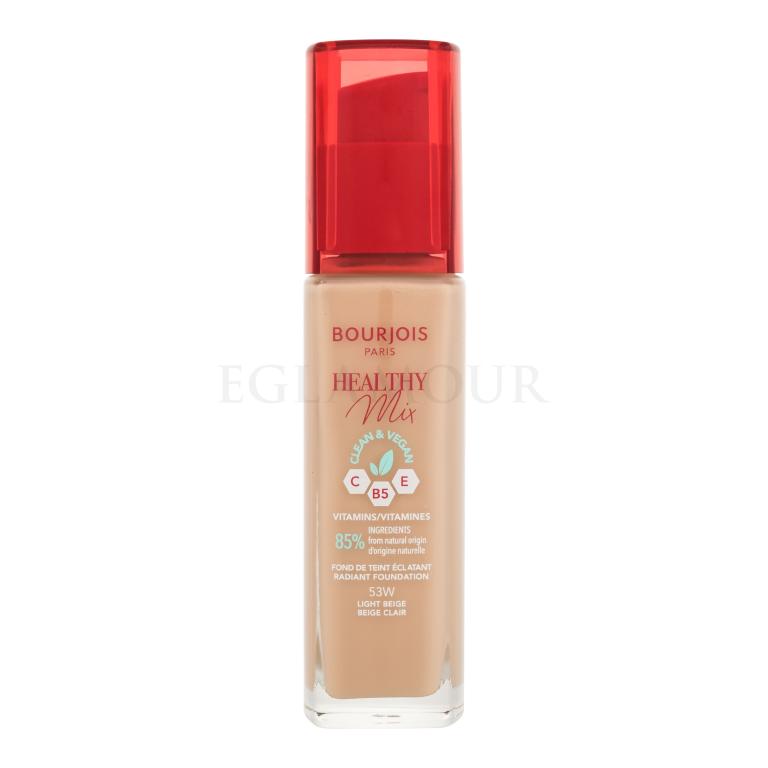 BOURJOIS Paris Healthy Mix Clean &amp; Vegan Radiant Foundation Podkład dla kobiet 30 ml Odcień 53W Light Beige