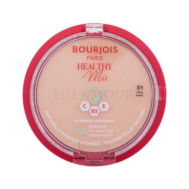 BOURJOIS Paris Healthy Mix Clean &amp; Vegan Naturally Radiant Powder Puder dla kobiet 10 g Odcień 01 Ivory