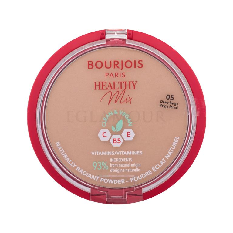 BOURJOIS Paris Healthy Mix Clean &amp; Vegan Naturally Radiant Powder Puder dla kobiet 10 g Odcień 05 Deep Beige
