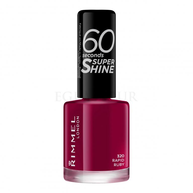 Rimmel London 60 Seconds Super Shine Lakier do paznokci dla kobiet 8 ml Odcień 320 Rapid Ruby