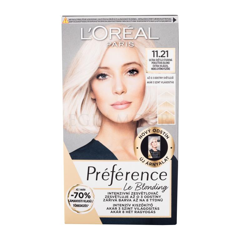 L&#039;Oréal Paris Préférence Le Blonding Farba do włosów dla kobiet 1 szt Odcień 11.21 Ultra Light Cold Pearl Blonde Uszkodzone pudełko