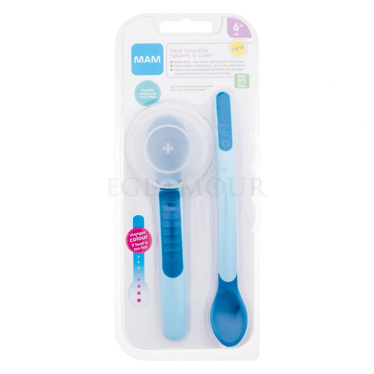 MAM Heat Sensitive Spoons &amp; Cover 6m+ Blue Naczynia dla dzieci Zestaw