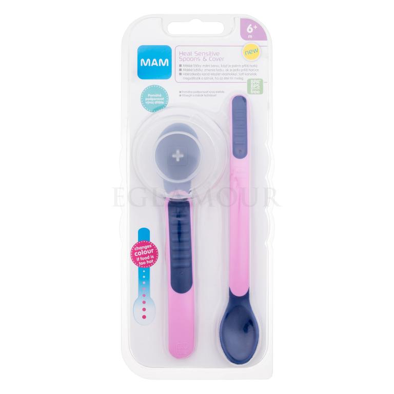 MAM Heat Sensitive Spoons &amp; Cover 6m+ Pink Naczynia dla dzieci Zestaw