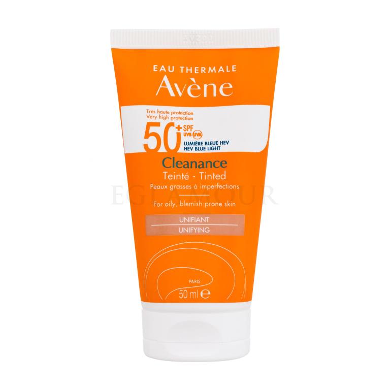Avene Cleanance Tinted Sun Cream SPF50+ Preparat do opalania twarzy dla kobiet 50 ml Uszkodzone pudełko
