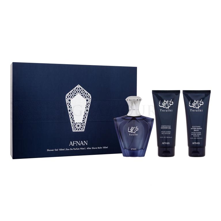 Afnan Turathi Blue Zestaw woda perfumowana 90 ml + żel pod prysznic 100 ml + balsam po goleniu 100 ml